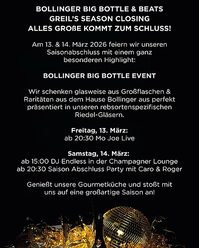 Bollinger Big Bottle & Beats – Winter Season Closing 25/26 Seid Ihr bereit für das große Finale?